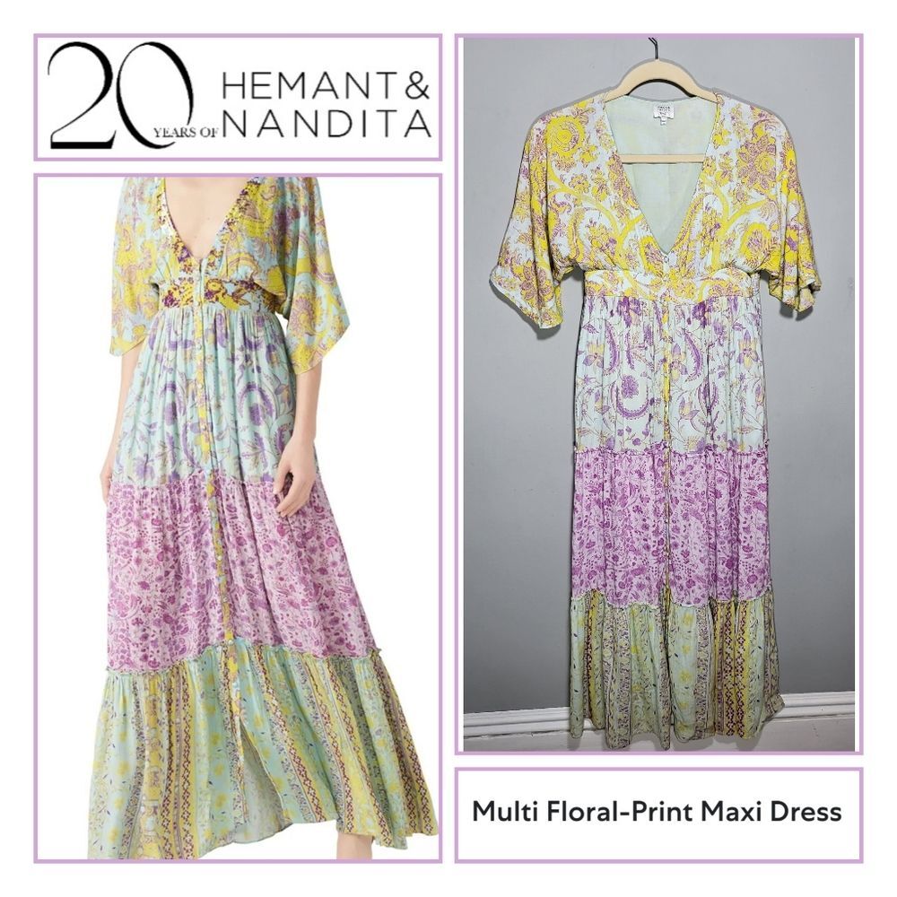 HEMANT & NANDITA SIZE XS / S Multi Floral Printed Maxi Bohemian Fairycore